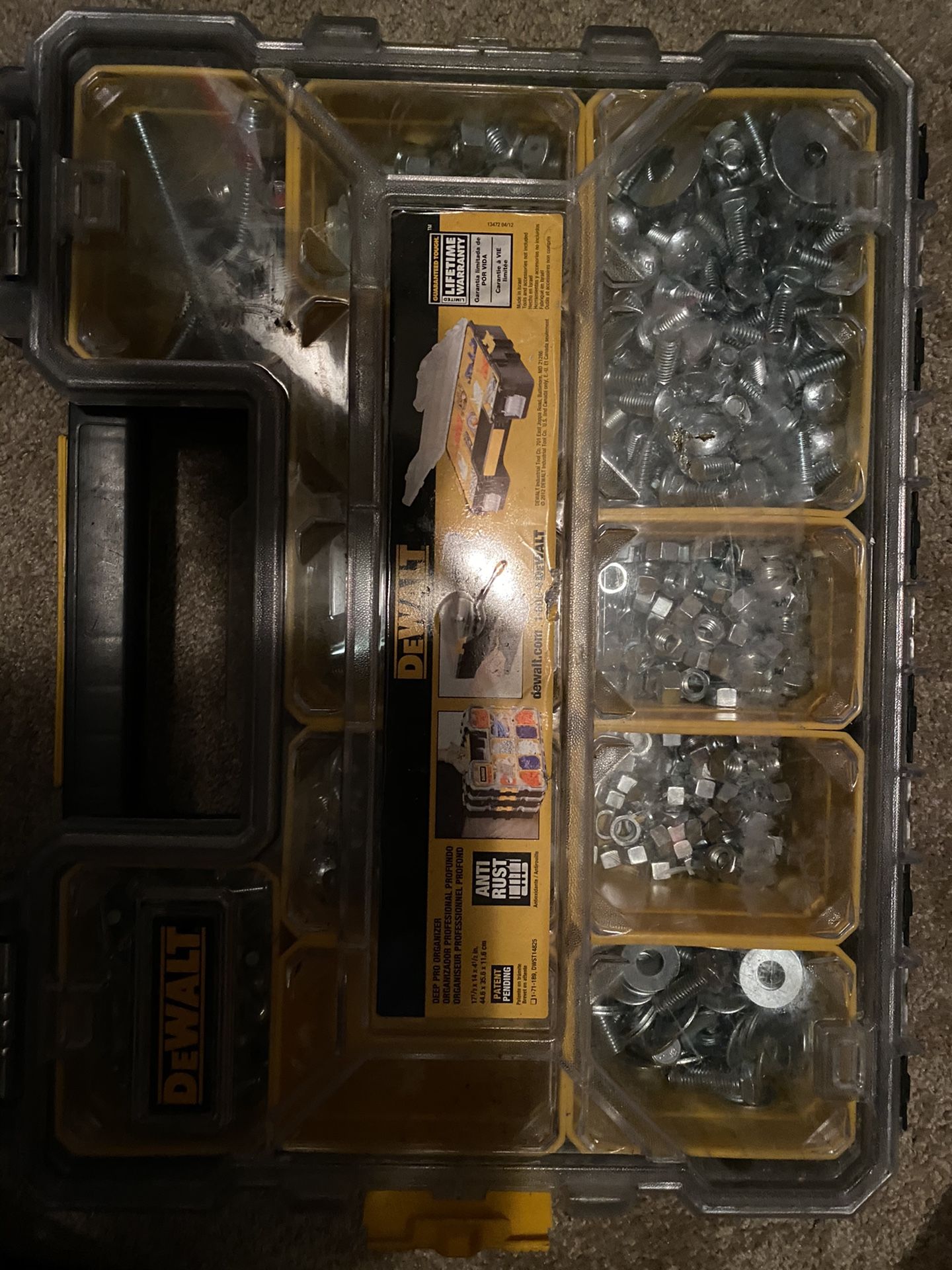 Dewalt organizer with hardware in it