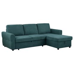 Sleeper Sofa Sectional with Storage Chaise Teal Blue Soft Fabric