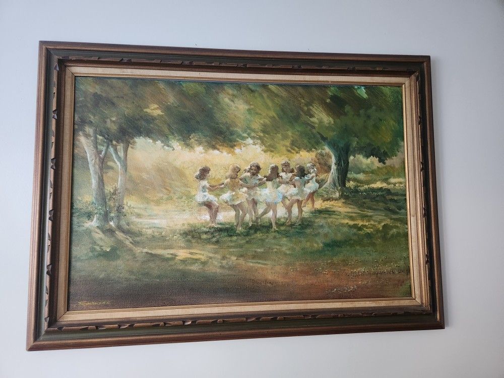 Original Thomas Fentress oil painting. Dancing girls. Purchased in the late 1970s