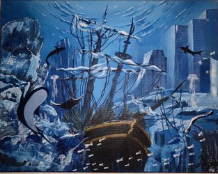 Underwater Ship Canvas Painting