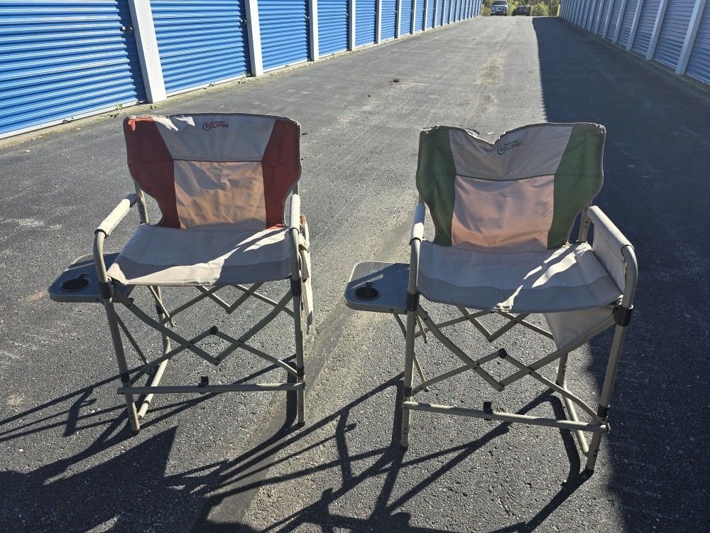 Two directors style camping chairs