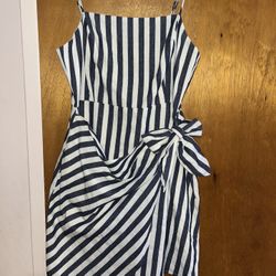 Essue Navy And White Striped Wrap Dress