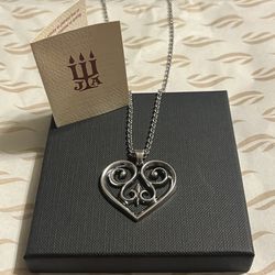 JAMES AVERY RETIRED LARGE FRENCH SCROLL HEART PENDANT- 24” Necklace