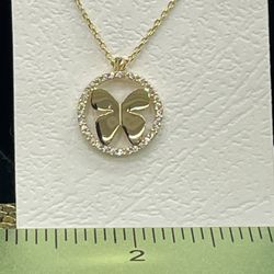 14K Gold Butterfly Pendant With Chain  CZ Stones Available On Special Price
