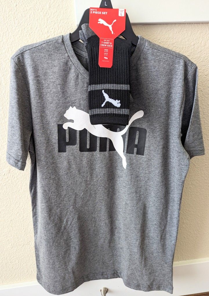 New Puma Boys Large Shirt With Socks
