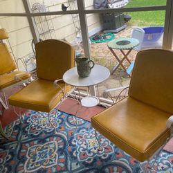 Vintage Metal Patio Set with Yellow Leather Cushions