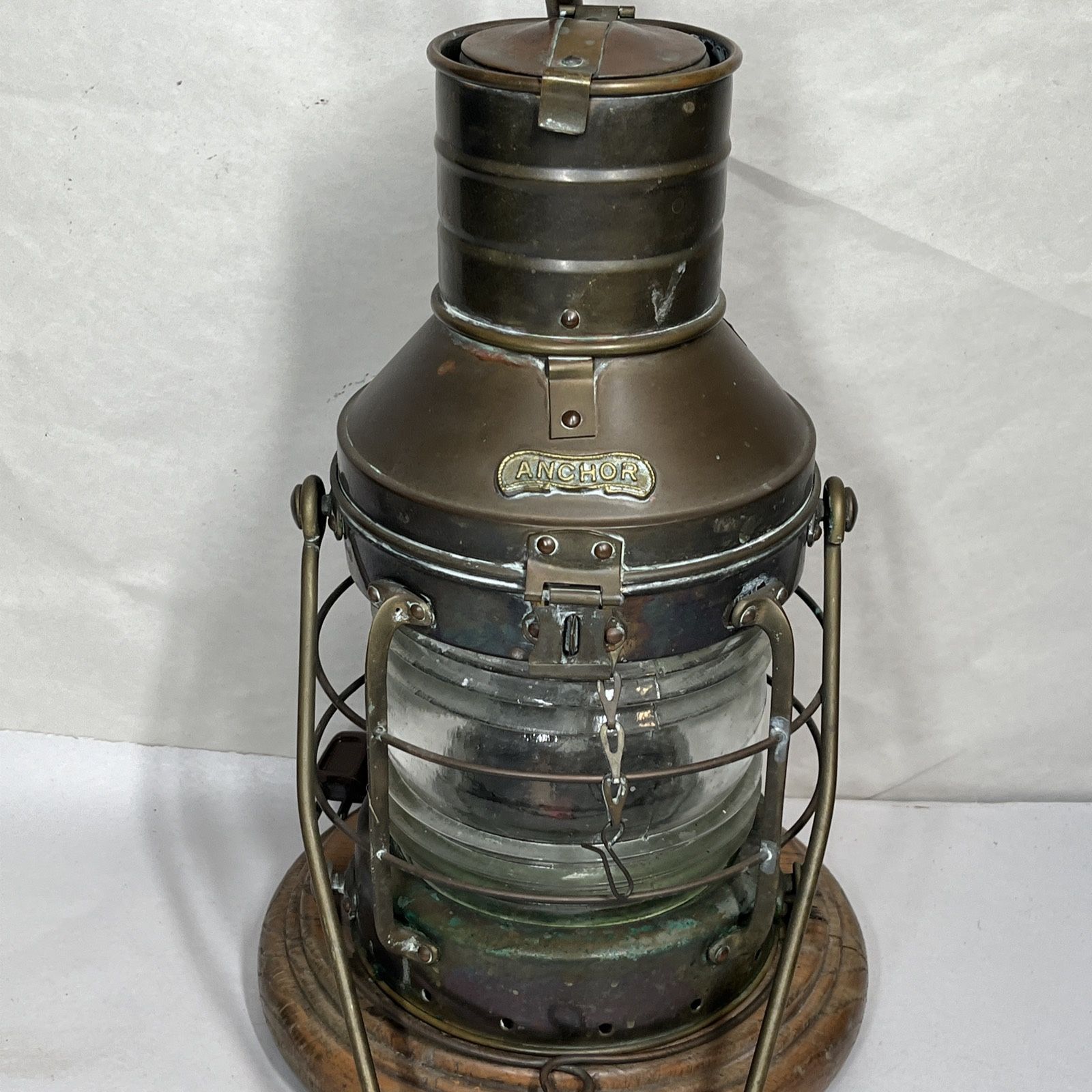 Vintage ANCHOR Brass Ship Oil Lantern Maritime Original Converted to 110V Lamp Nautical Brass and Copper