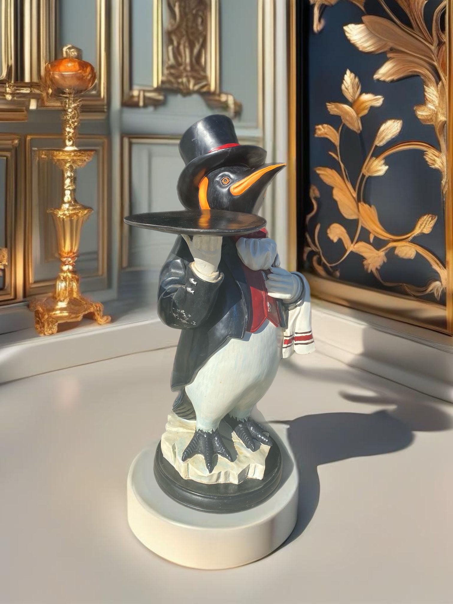 Vintage Bombay furniture company Penguin butler side table statue over 3ft tall