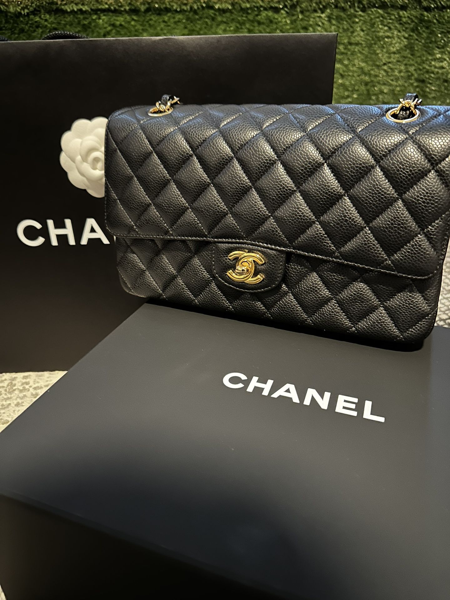 Chanel Classic Caviar Double Flap Gold Hardware Bag