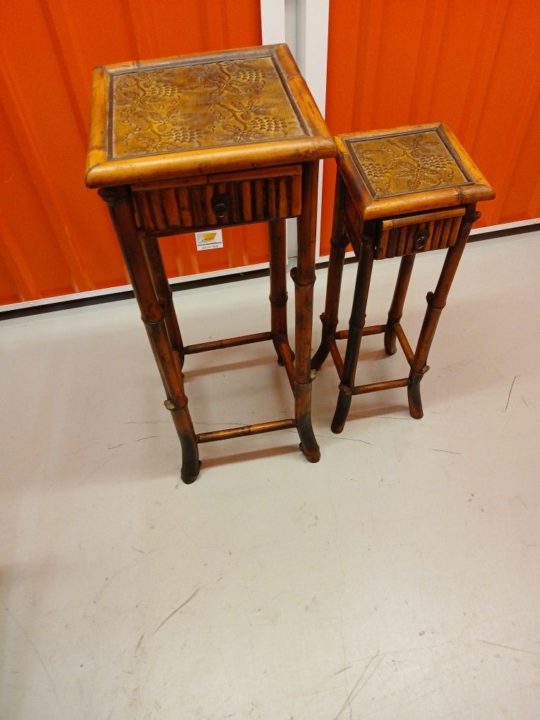 Pair Tall Bamboo Style Plant Stands Or Tables