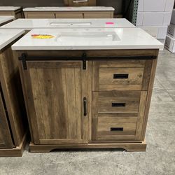42" Bathroom Vanity Barn Door Stone Countertop (Open Box )