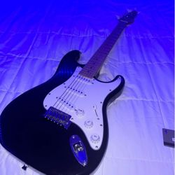 Kona Strat Style Black and White Electric Guitar