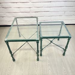 Post Modern Giacometti Style Metal & Glass Coffee Table & Side Table