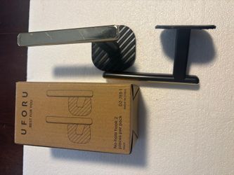 2-Pack No-Drill Wall Hooks Adhesive Heavy Duty Hanging Hooks Black & Silver Bathroom/Kitchen Organizer