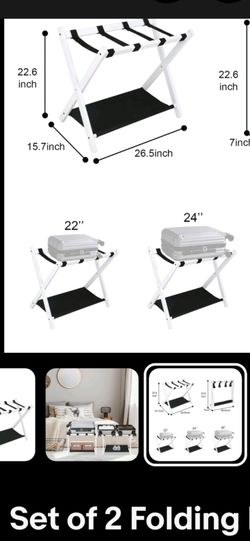 $30, Set Of (2) Folding Luggage Rack with Shelf, White.