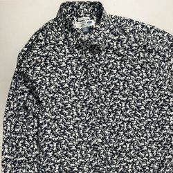 Black & White Button Down Shirt w/Leaf Design