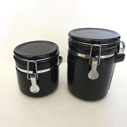 LINES-N-THINGS Home Round Seal Tight Coffee/Flower/Sugar Canisters 5" & 6 3/4" Lot of 2