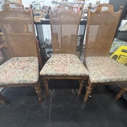 Vintage Cane-Back Dining Chairs – Floral Upholstery (Set of 3 or Individual)