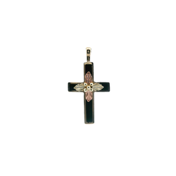 10K Yellow & Rose Gold Black Onyx Cross Pendant
