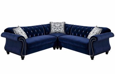 Blue Flannelette Sectional Sofa