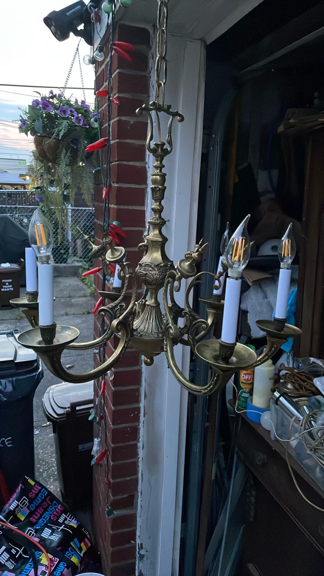Vintage Solid Brass 6 Arm Chandelier