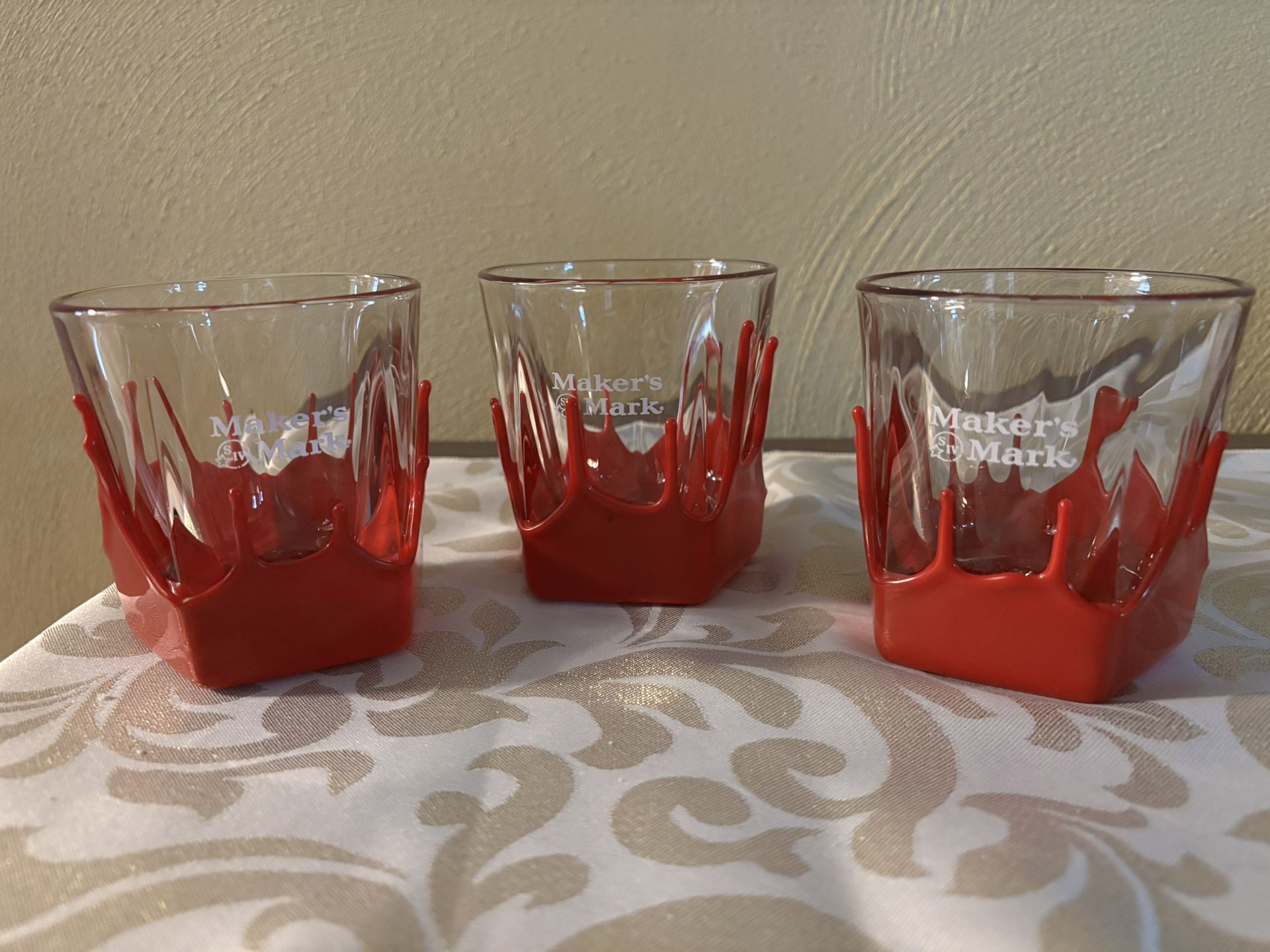 Set of 3 Maker’s Mark Red Wax Dipped Whiskey Bourbon Glasses