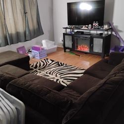 U- Shaped Sectional Couch Brown Corduroy