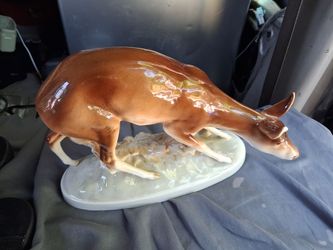 Porcelain Deer Figurine on Oval Base
