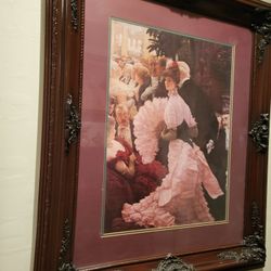 Large.\nPicture vintage glass front carved frame , very large , very heavy