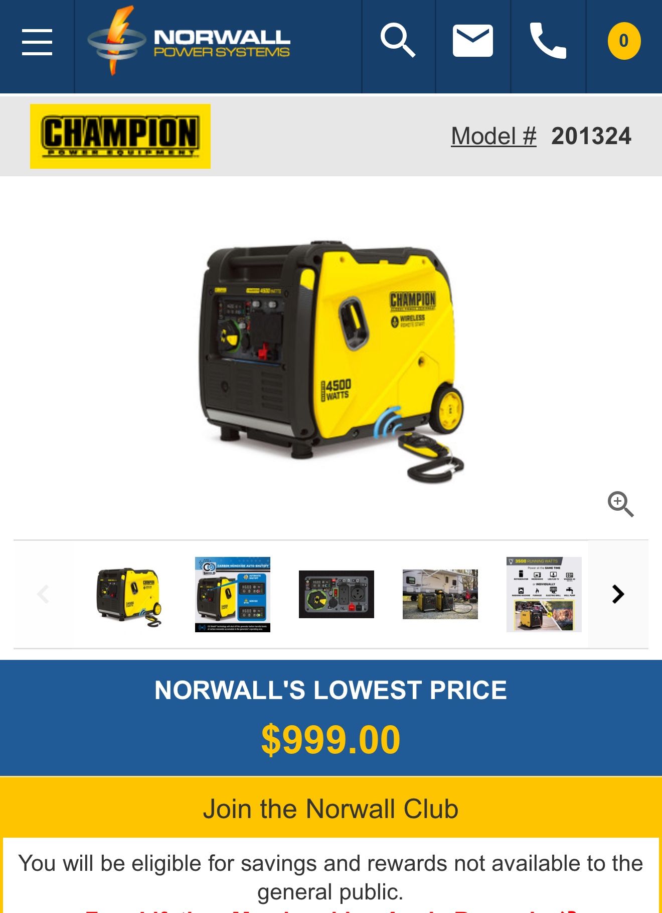 Champion 4500 Watt Portable Inverter Generator - Cash Only