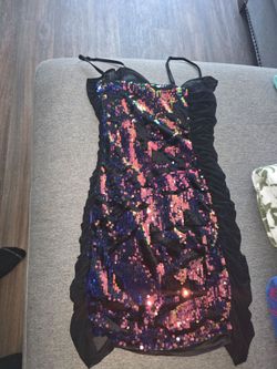 Iridescent Sequin Mini Dress with Ruffle Trim