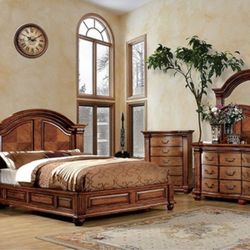 Brand New Antique Tobacco Oak luxurious masterpiece 6pc King Size Bedroom  Set 