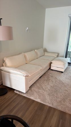 Cream Sectional Sofa with Ottoman