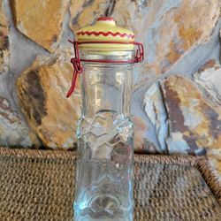 Cannister Jar 16 oz VTG Kitsch Yellow Red Bail Lock Lid