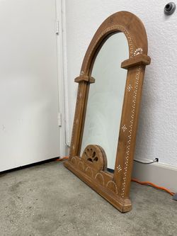 Handcrafted Solid Hardwood Arched Wall Mirror | Made in Indonesia | Boho Rustic Decor