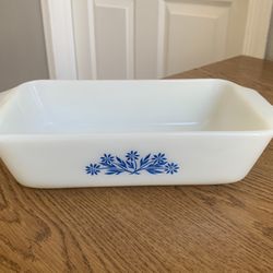 Vintage Anchor Hocking Casserole Rectangular Dish #441 White Glass Blue Flowers 