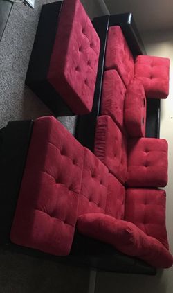 Heights Red/Black Reversible Sectional with Storage Ottoman
