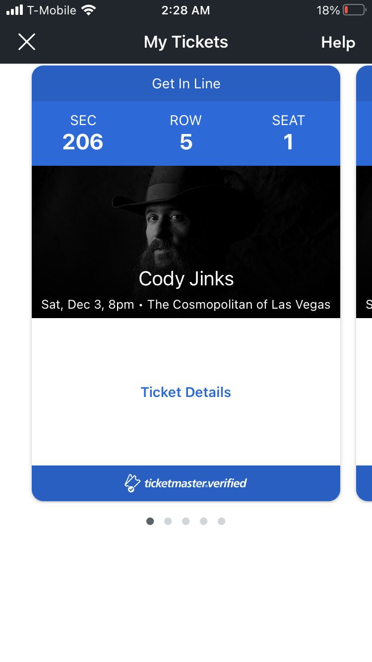 Cody Jinks Las Vegas 1 Aisle  Or 1 Floor Seat 12/3