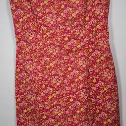 Vintage 90s Red Sleeveless Dress with Floral Detail