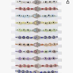 12/24Pcs Beaded Evil Eye Bracelet for Women Handmade Elastic Protection Bracelet Good Luck Nazar Amulet Bangle Lucky Turkish Religious Symbol Jewelry