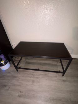 Dark Wood Coffee Table with Metal Frame – Modern