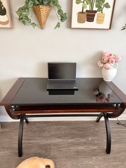 (OR BETTER OFFER) Real Wood & Glass Computer Desk / Office Desk – Beautiful Vintage Modern