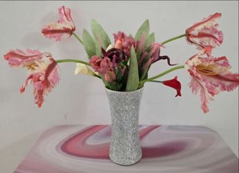 *** REDUCED *** Silver Mosaic Vase with Faux Tulips / Calla Lilies @ Lasting Creations
