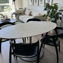 Leathered Marble Oval Dining Table