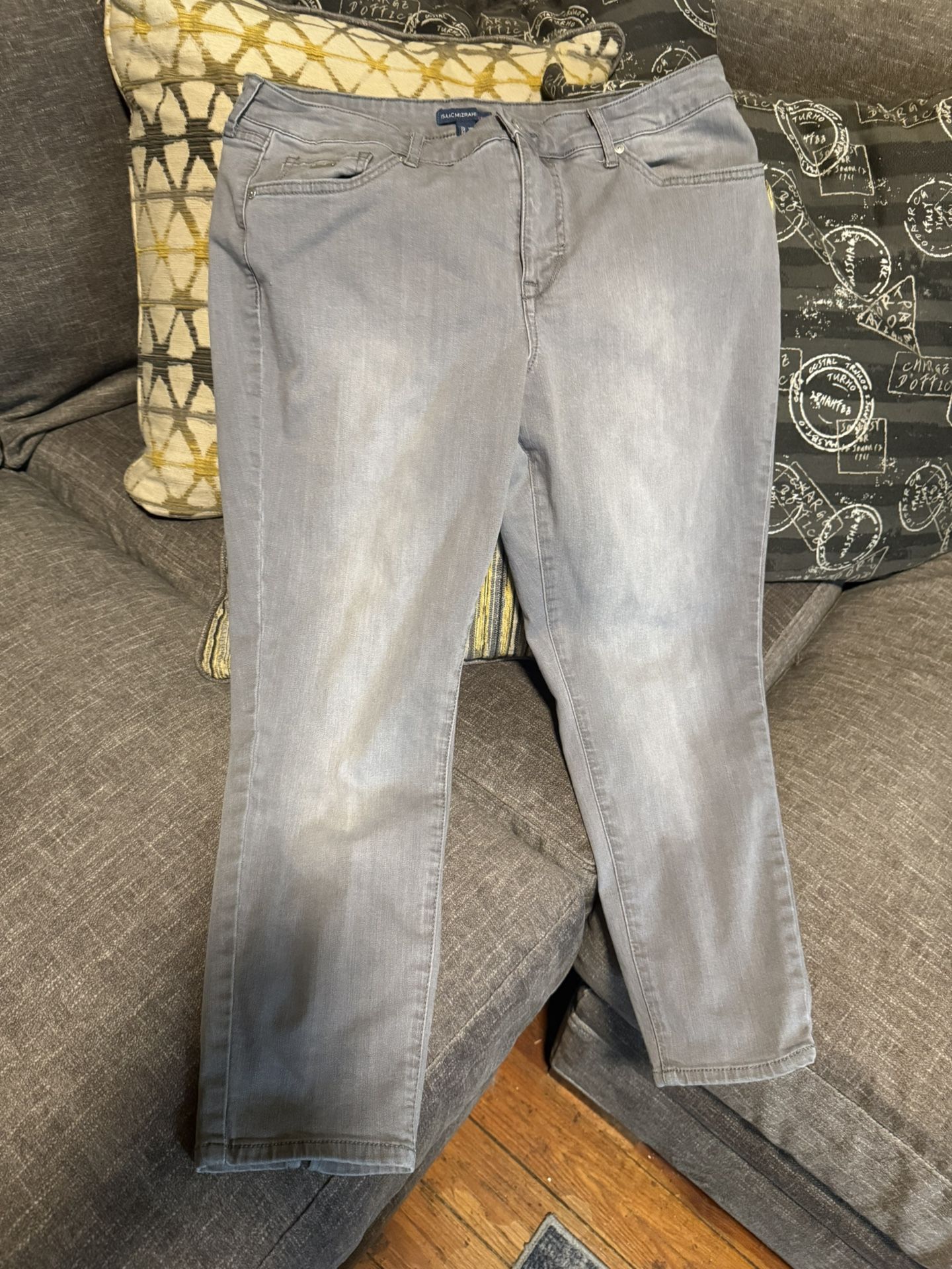 ISAAC MIZRAHI 14 Petite Mineral Grey Wash Jeans With Back Seam & Split Hem Details