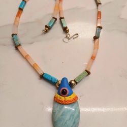 COLORFUL TURQUOISE CARNELIAN FUN PENDANT NECKLACE UNISEX