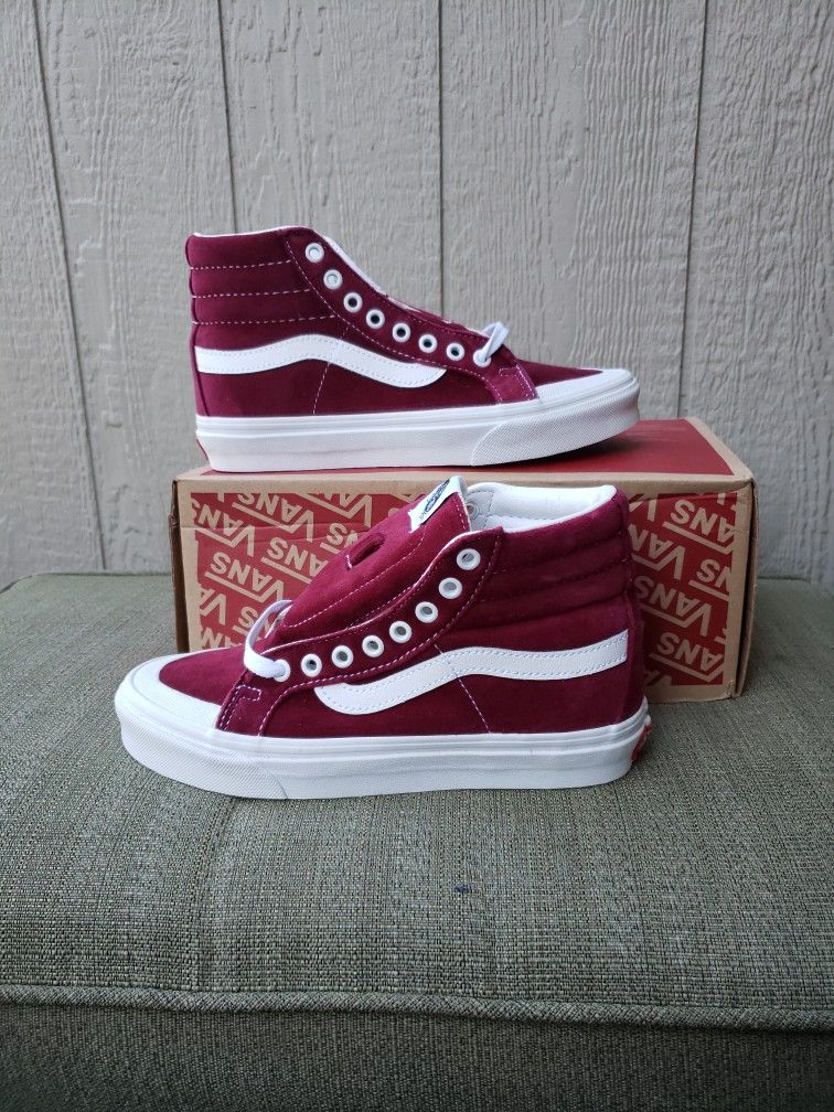 Burgundy Vans Vans Sk8 Hi Reissue Velvet Men's Shoes Vans Sk8-Hi