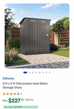 Clihome 5x3 ft Galvanized Steel Metal Storage Shed