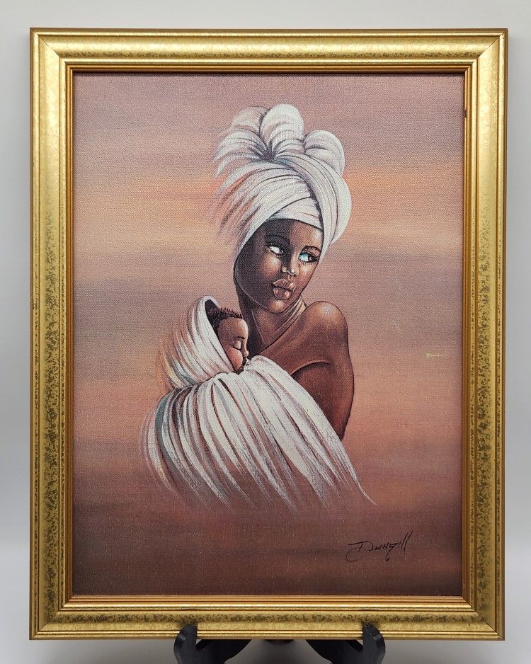 Elaine Dungill "Mother and Child" Framed Print on Canvas - 18"x14" - African American Black Art