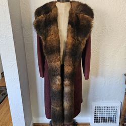 Fully Fur Lined Coat Supple Maroon Suede 3/4 Length Size L
